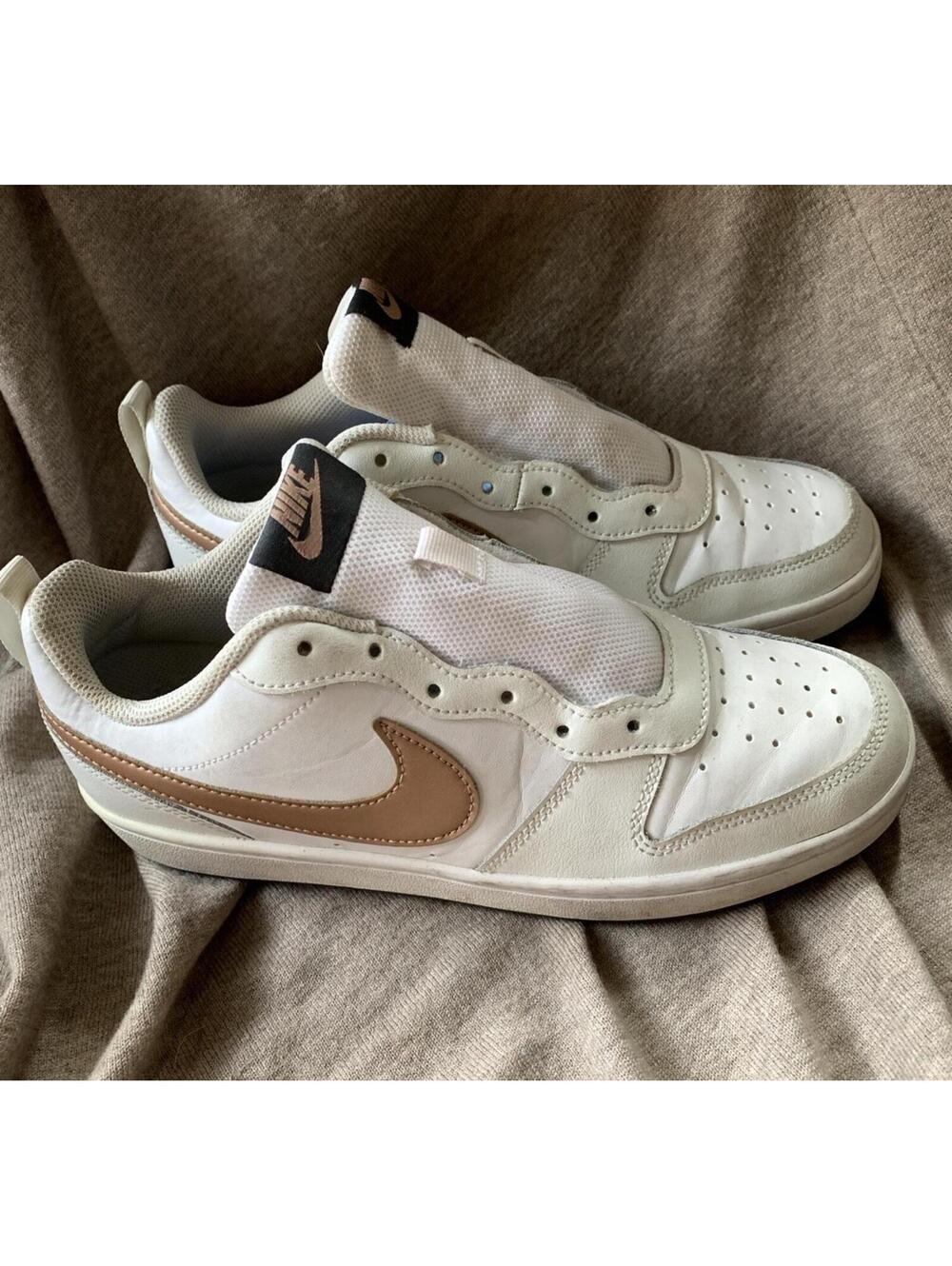 NIKE COURT BOROUGH LOW 2 (GS) WHITE/TAN BEIGE Size 7Y **NO LACES**